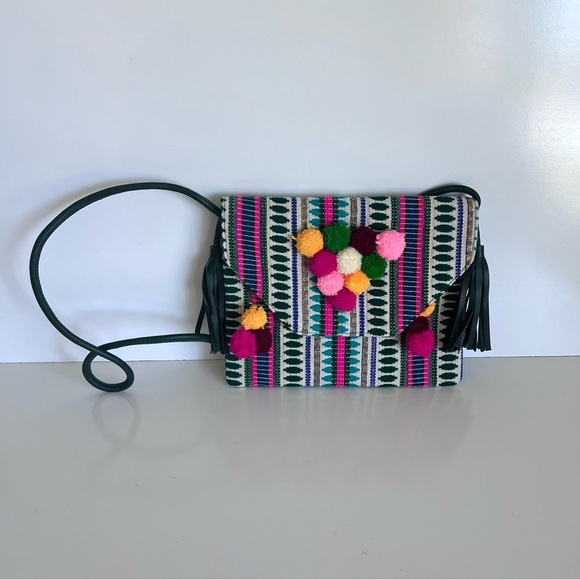 Boho Women’s Woven Pom Pom Tassel Crossbody Bag - Picture 1 of 8